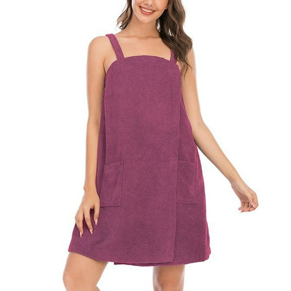 Defitshape Women's Terry Cloth Towel Wrap Bath Spa Soft Tank After Shower Dress Cozy Absorbent Bath Robe Sleeveless Shower Wrap violet 14