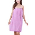 thumbnail image 1 of Defitshape Women's Terry Cloth Wrapping Bathrobe Shower Towel Wrap Soft Bath Robe Lightweight Spa Knee Length Body Wraps with Adjustable Snaps Light Purple Small-X-Large, 1 of 1