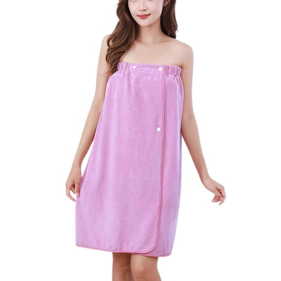 Defitshape Women's Terry Cloth Wrapping Bathrobe Shower Towel Wrap Soft Bath Robe Lightweight Spa Knee Length Body Wraps with Adjustable Snaps Light Purple Small-X-Large
