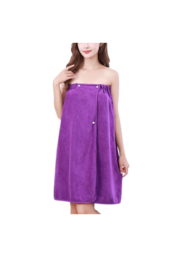 Women's Terry Cloth Wrapping Bathrobe Shower Towel Wrap Soft Bath Robe Lightweight Spa Knee Length Body Wraps with Adjustable Snaps Purple Small-X-Large