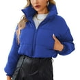 thumbnail image 1 of Defitshape Women's Thermal Quilted Cropped Coat Puffer Jacket Zip Up Outerwear Lightweight Warm Crop Winter Long Sleeve Blue X-Small, 1 of 5
