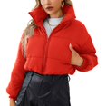 thumbnail image 1 of Defitshape Women's Thermal Quilted Cropped Coat Puffer Jacket Zip Up Outerwear Lightweight Warm Crop Winter Long Sleeve Red Small, 1 of 5