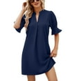 thumbnail image 1 of Defitshape Women's V Neck Dresses Mini Tab Short Sleeve Dress Summer Spring Fall Half Sleeve Loose Ruched Navy Small, 1 of 1