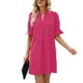 thumbnail image 1 of Defitshape Women's V Neck Dresses Mini Tab Short Sleeve Dress Summer Spring Fall Half Sleeve Loose Ruched Rose XX-Large, 1 of 1