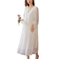 thumbnail image 1 of Defitshape Women's Victorian Nightgown Ladies Soft Overlay Floral Lace V Neck Long Sleep Shirt Old Fashioned Vintage Illusion Bishop Long Sleeve Pajama Dress Princess Sleepwear White X-Large, 1 of 5