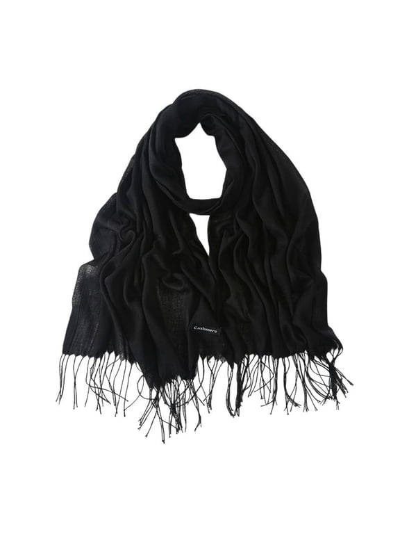 Women's Warm Shawl Men Fall Scarf Travel Spring Soft Fashion Lightweight Date Night Cozy Fringe Scarves Black One Size