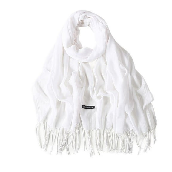 Defitshape Women's Warm Shawl Men Fall Scarf Travel Spring Soft Fashion Lightweight Date Night Cozy Fringe Scarves White One Size