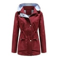 thumbnail image 1 of Defitshape Women's Waterproof Rain Jacket Hooded Raincoat Lightweight Military Anorak Long Spring Winter Zip Up Full Zip Windproof Outerwear Burgundy X-Large, 1 of 4