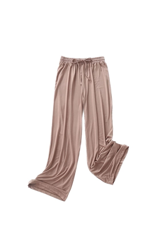 Women's Wide Leg Lounge Pants Lightweight Loungewear Summer Spring Comfy Stretch Elastic Waist Fall Flowy Modal Rayon Sleepwear Soft Casual Pj Bottoms Khaki Medium-Large