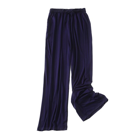 Defitshape Women's Wide Leg Lounge Pants Lightweight Loungewear Summer Spring Comfy Stretch Elastic Waist Fall Flowy Modal Rayon Sleepwear Soft Casual Pj Bottoms Navy Small