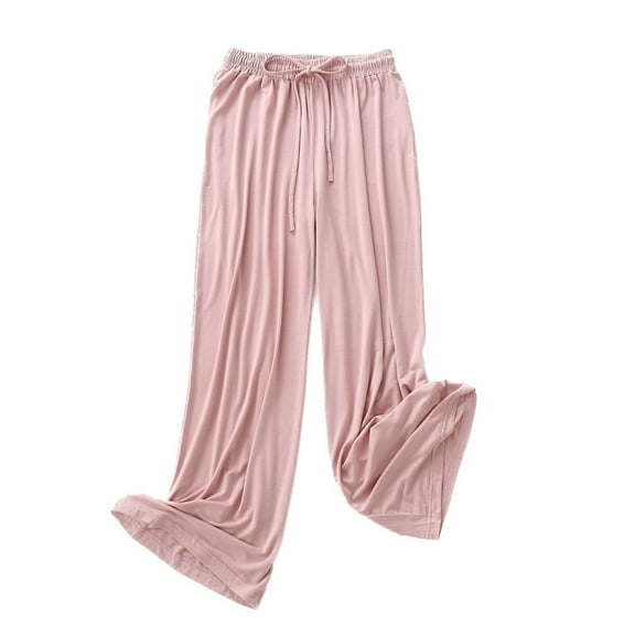 Defitshape Women's Wide Leg Lounge Pants Lightweight Loungewear Summer Spring Comfy Stretch Elastic Waist Fall Flowy Modal Rayon Sleepwear Soft Casual Pj Bottoms Pink Medium-Large