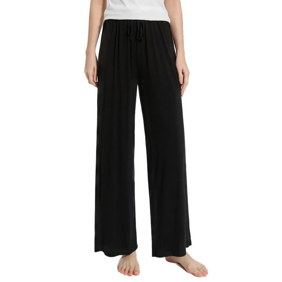 Defitshape Women's Wide Leg Lounge Pants Lightweight Loungewear Summer Spring Comfy Stretch Elastic Waist Fall Flowy Modal Rayon Sleepwear Soft Casual Pj Bottoms Black Small