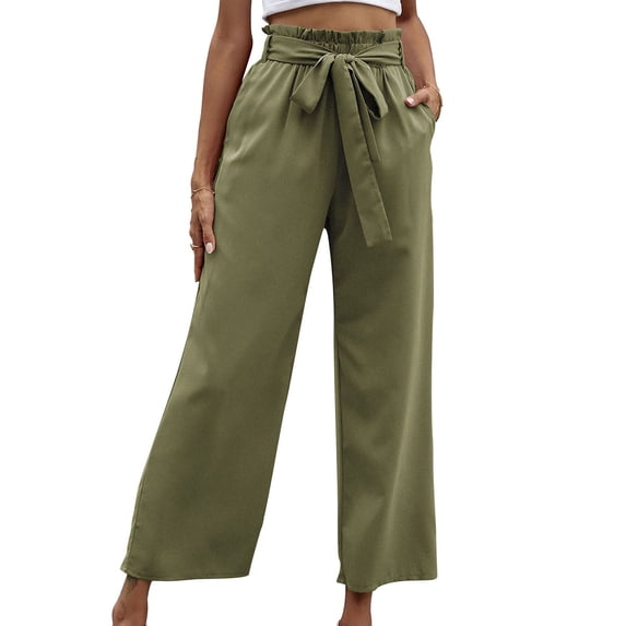 Defitshape Women's Wide Leg Pants Work Trousers Casual Casual High Waisted Soft Ankle Travel Lightweight Pants Army Green X-Large