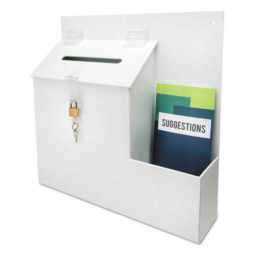 White Wall-Mountable Suggestion Box with Lock and Drop Slot