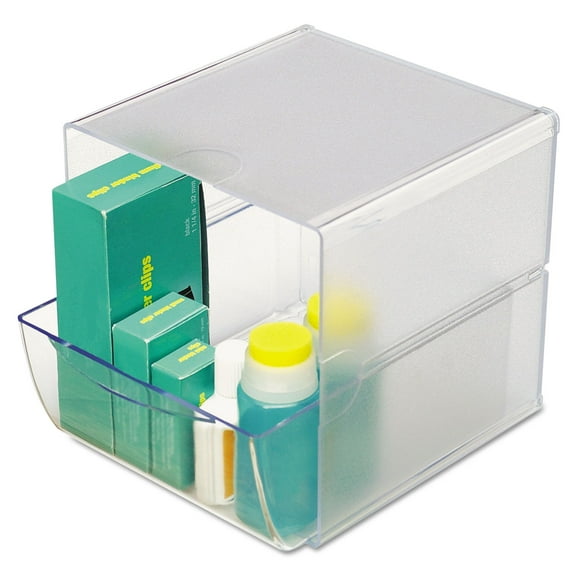 Deflect-o Stackable Plastic Desktop Cube - 6" Height X 6" Width X 7.2" Depth - 2 Compartment[s] - 1 Drawer[s] - Plastic - Clear (350801)