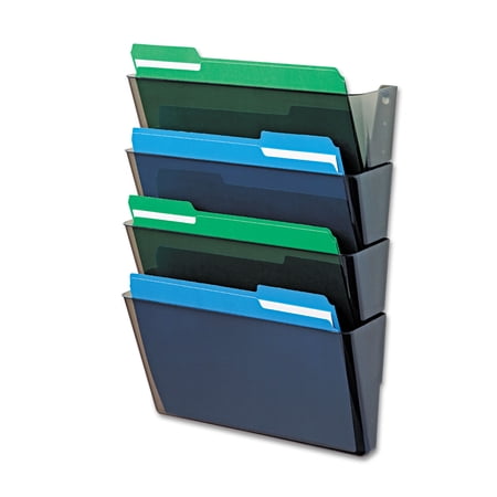 Deflecto DocuPocket Stackable Four-Pocket Wall File Letter Smoke 73402