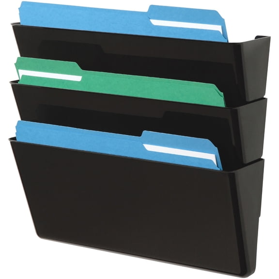 Deflect-o 73604 DocuPockets Three-Pocket Wall Set, Plastic, Letter, 13 x 4 x 7, Black