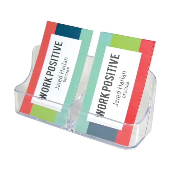 Deflecto 2-Compartment Vertical Business Card Holder, 5" x 2 1/5" x 1 1/2", Clear
