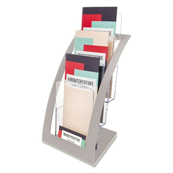 Deflecto 3-Tier Literature Holder, Leaflet Size, 6.75" W x 6.94" D x 13.31" H, Silver