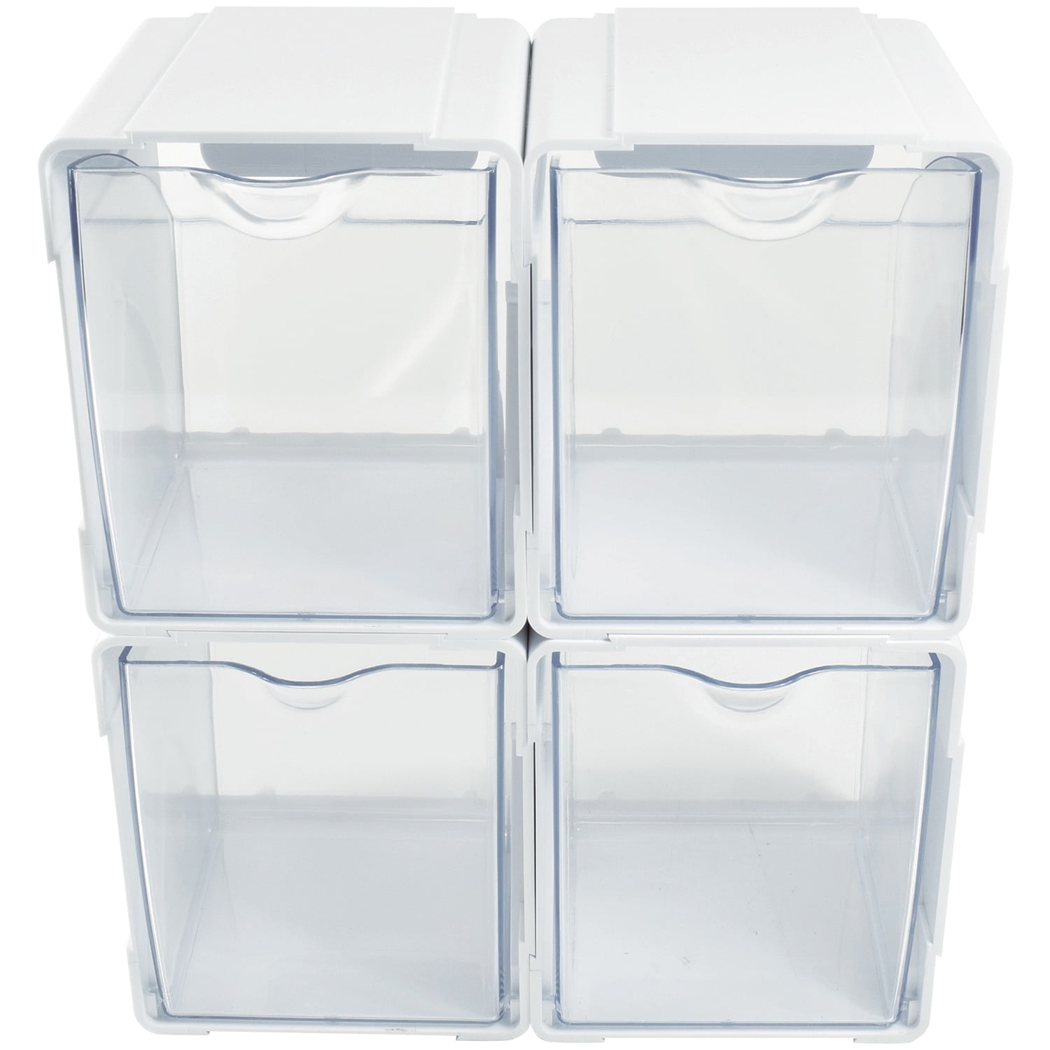 White and Clear Plastic Stackable Storage Tilt Bins, 4-Pack