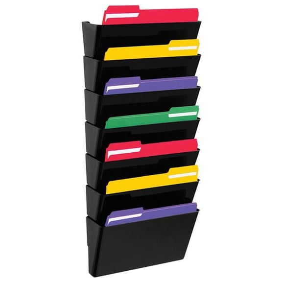 Deflecto 73704 7 Compartments Stackable Wall Mount Docu Pocket, Black - Letter Size