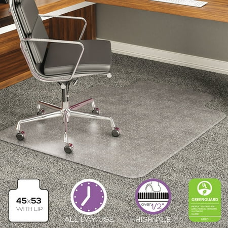 Deflecto ExecuMat All Day Use Chair Mat for High Pile Carpet, 45 x 53, Wide Lipped, Clear