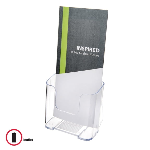 Deflecto Literature DocuHolder, Brochure/Leaflet Size, 7 3/4"H x 4 1/4"W x 3 1/4"D, Clear