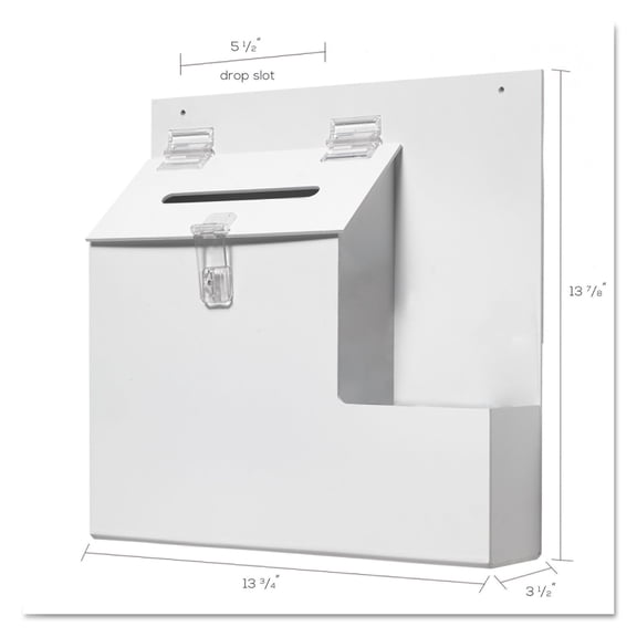 deflecto-Suggestion Box Literature Holder with Locking Top, 13.75 x 3.63 x 13.94, Plastic, White