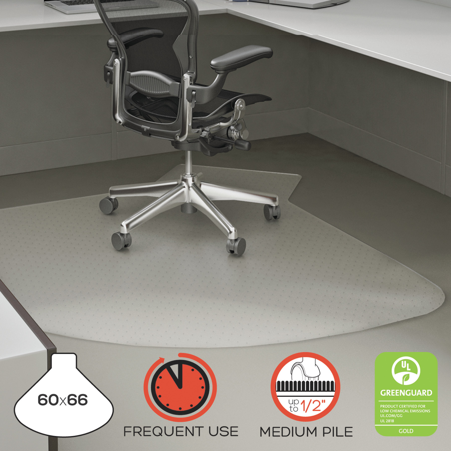Deflecto Supermat Frequent Use Chair Mat, Medium Pile Carpet, 60 X 66