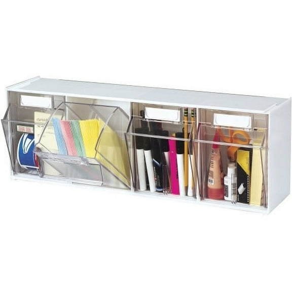 Deflecto Tilt Bin Interlocking Multi-Bin Storage Organizer 4 Compartment(s) - Desktop - White - 1Each