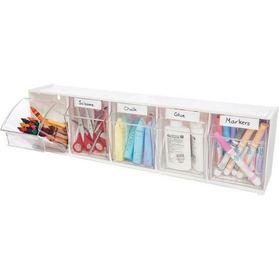 Deflecto Tilt Bin Interlocking Multi-Bin Storage Organizer 5 Compartment(s) - 6.5" Height x 23.6" Width x 5.3" Depth - Desktop - White - 1Each