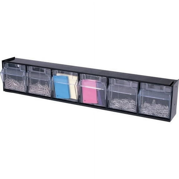 Deflecto Tilt Bin Interlocking Multi-Bin Storage Organizer 6 Compartment(s) - 4.5" Height x 23.6" Width x 3.6" Depth - Desktop, Desktop - Black - Plastic - 1Each
