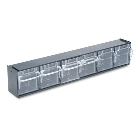 Deflecto Tilt Bin Plastic Storage System w/6 Bins, 23 5/8 x 3 5/8 x 4 1/2, Black