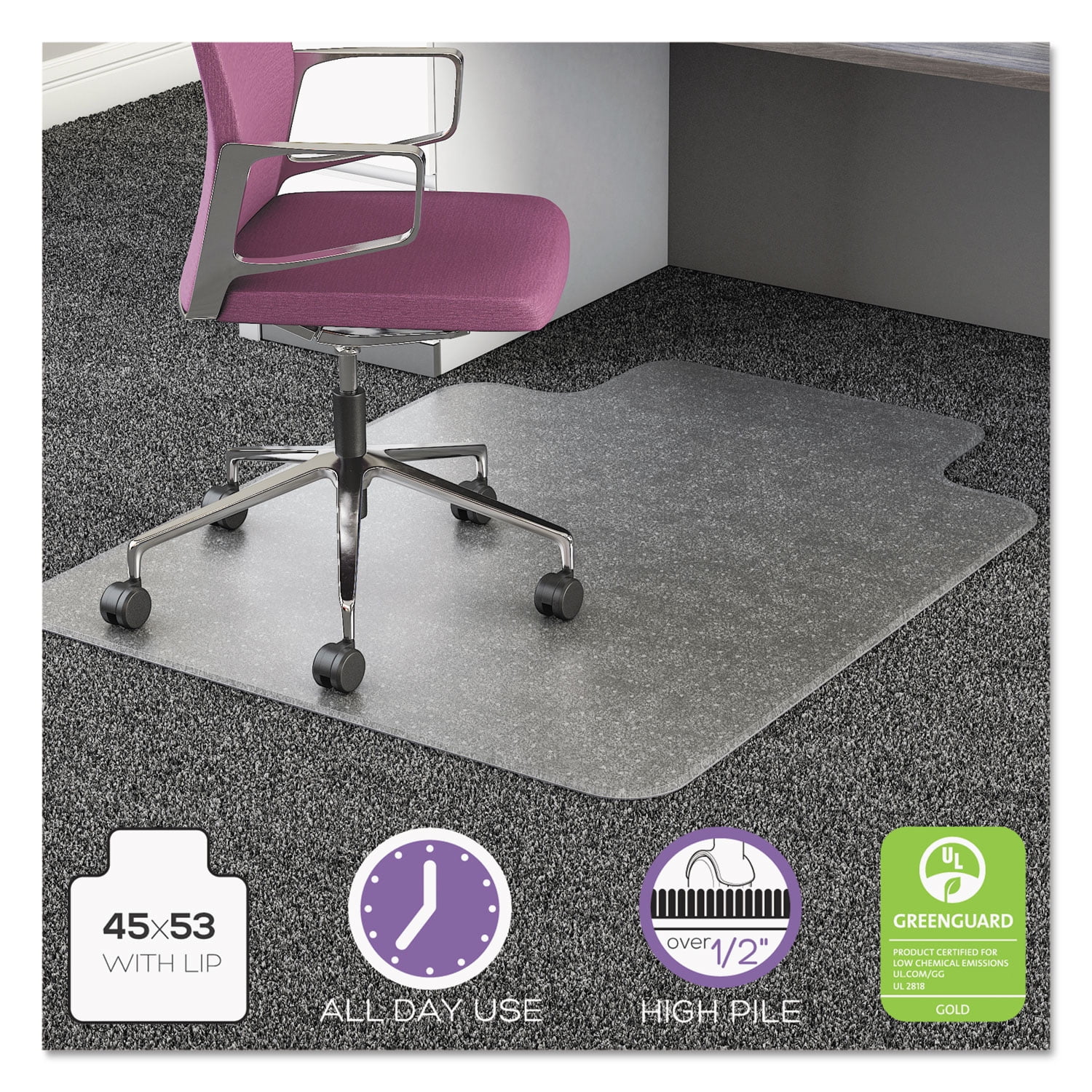 Deflecto UltraMat 45 x 53 Chair Mat for High Pile Carpet, Rectangular
