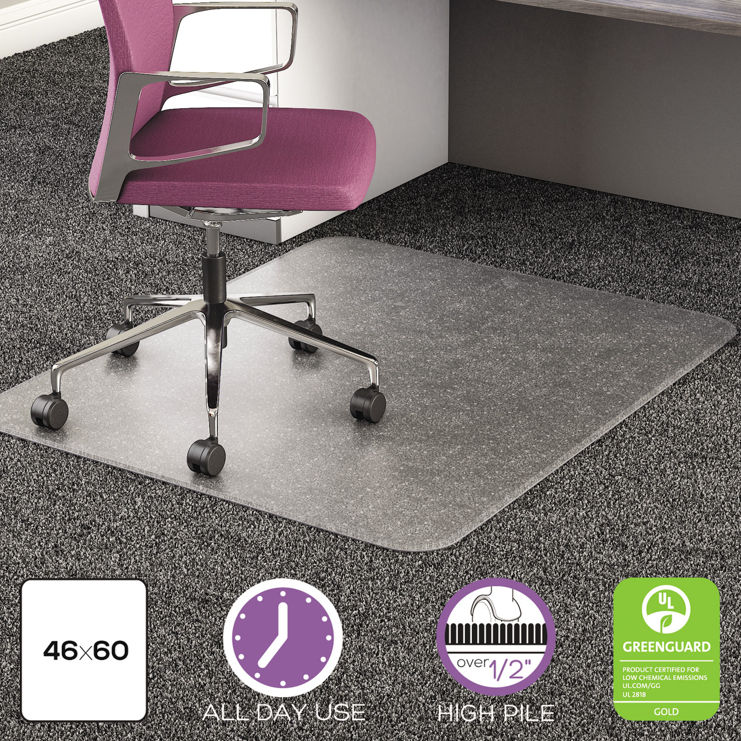 Deflecto UltraMat All Day Use Chair MatHigh Pile Carpet, w/Lip, 45x 53