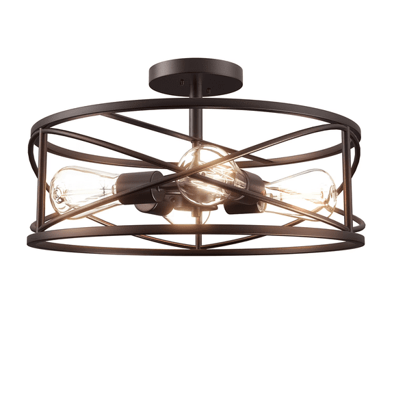 Defong Modern Caged Drum Semi Flush Mount Ceiling Light with 4-Light Oil Rubbed for Kitchen Dining Room Bedroom Hallway Living Room(Black)