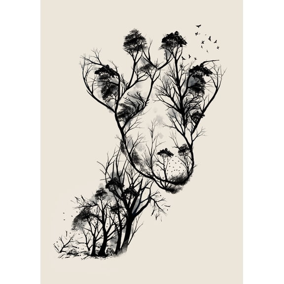 Deforestation - Illusion Negative Space – Poster - Poster Print - Wooden Hanging Scroll Frame 11 x 17 Inch Poster