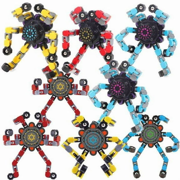 Deformable Fidget Robot  Deformable Fingertip Gyro   DIY Deformable Robot Fingertip Spinner  Spinning Vent Chain Fidget Toys Creative Decompression Gyro Robot Toys (8Pcs)