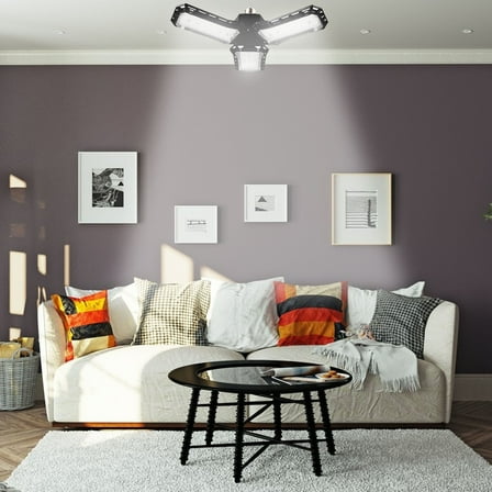 Deformable LED Garage Ceiling Light with 3 Adjustable Panels, 50W E26/E27 Socket Shop Lighting for Bright Workshop Basement & Utility Space NAJKZA | Black