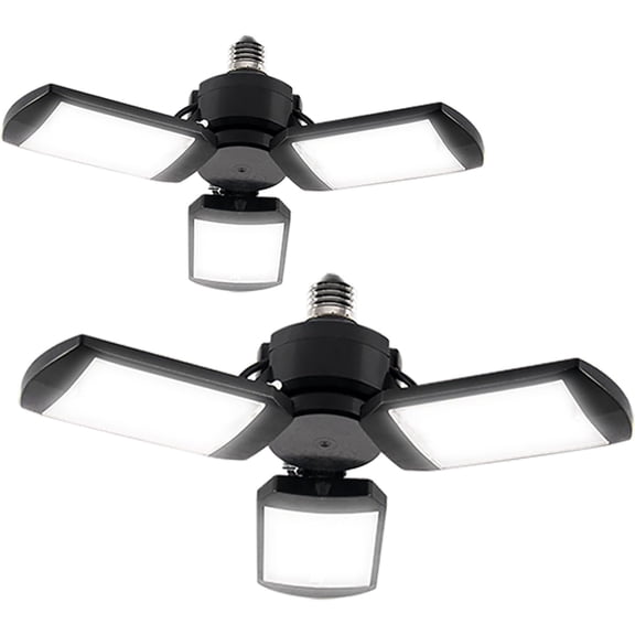 Deformable LED Garage Lights - 4000 Lumen 6500K Daylight 40W, Three Leaf Garage Organization Ceiling Lighting, Pack of 2