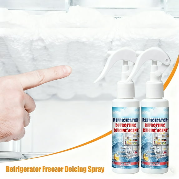 Defrosting Spray for Fridge Freezer, 120ml Refrigerator Defrosting Deicer Spray, Multipurpose Defrost Spray for Fridge Freezer, Fast Ice Remover Melting Spray for Car Windshield 2PC