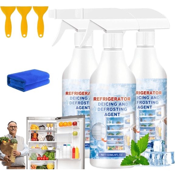 Defrosting Spray for Fridge Freezer, 4fl.oz Defrost Spray for Fridge Freezer, Refrigerator Defrosting Deicer Spray, De-Icer for Refrigerator Defroster, Efficiently Fast Removes Ice Buildup (3PCS)