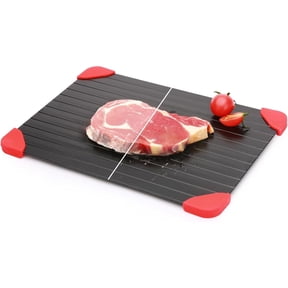 GoXteam Defrosting Tray for Frozen Meat, 14x8 inch Thawing Tray for Frozen Meat with Silicone Corners, Easy to Clean Non Stick Aluminum Thawing Plate for Fast Defrosting