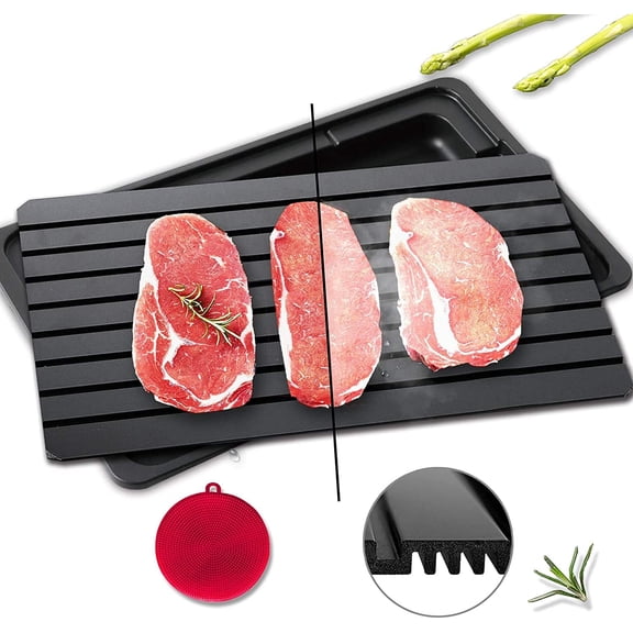 Defrosting Tray for Frozen Meat Rapid and Safer - Thawing Tray for Frozen Meat with Drip - Natural Heating Defroster Miracle Thaw Large Size Upgrades 6mm