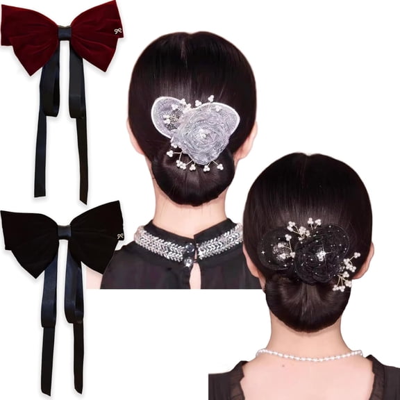 Deft Dotted Exquisite Hair Bun Maker with Hand Embroidered Floral Designs, Lazy Hair Curler Roller Twister (Mix)