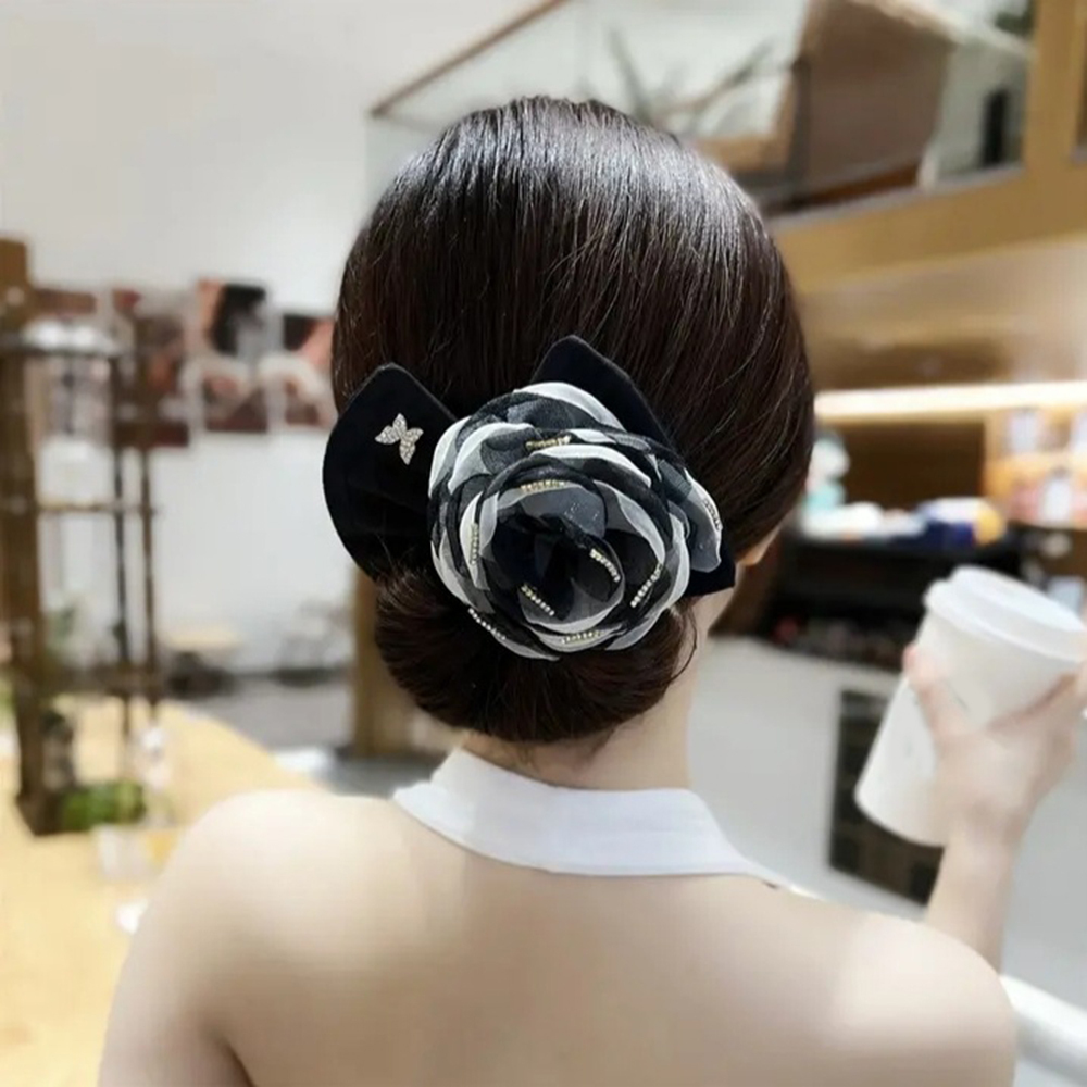 Deft Hair Bun Maker With Mesh Flower Decor Doughnut Twister Hair Bun