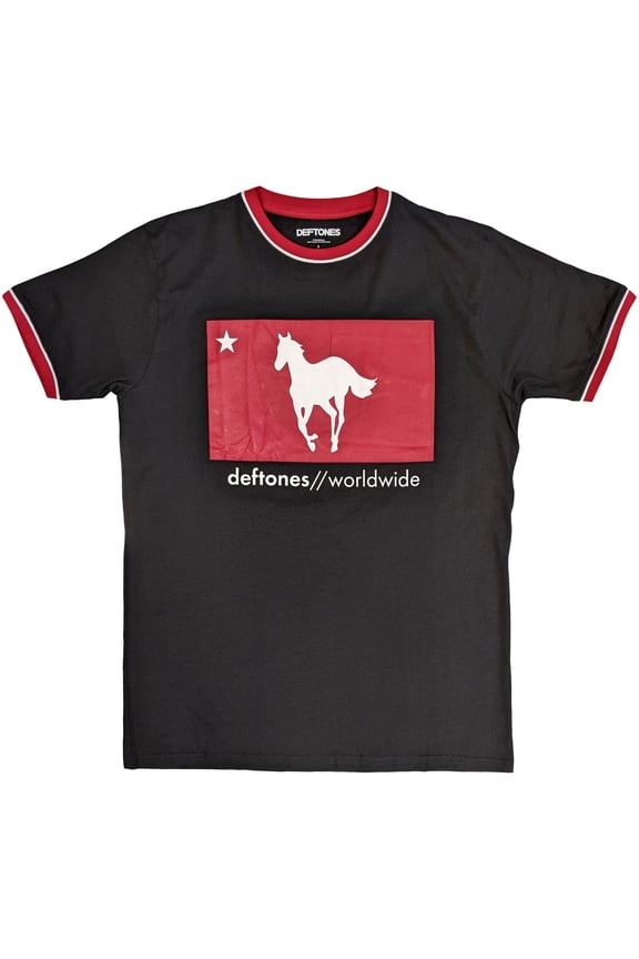Deftones Unisex Ringer T-Shirt Star & Pony (Black) (Large)