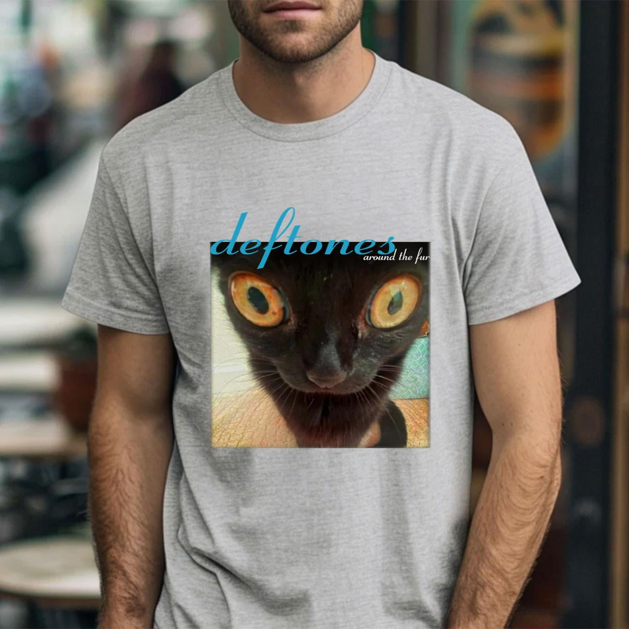 Deftones around the fur cat band Vtg Black Men Black Tee Shirt Size S