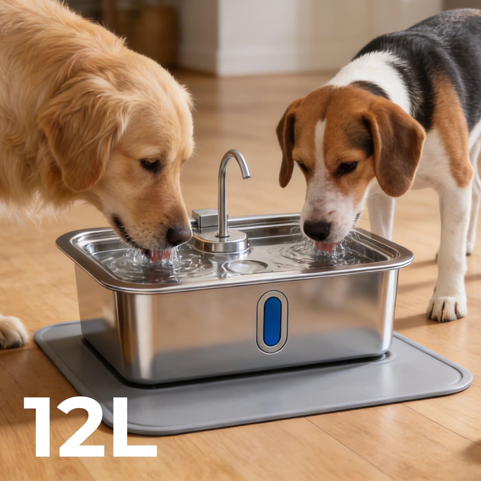 Deftpet Smart Stainless Steel Dog Water Fountain, Silver, 12-L