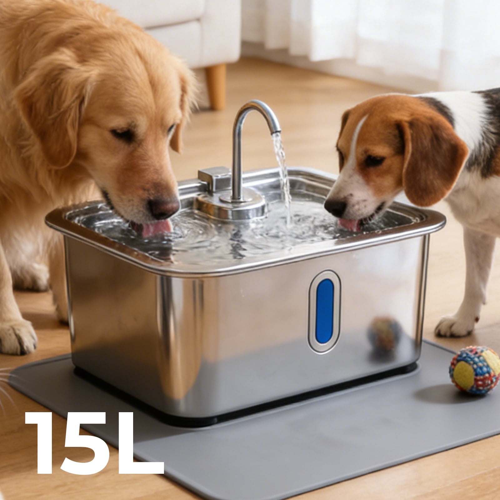 Deftpet Smart Stainless Steel Dog Water Fountain, Silver, 15-L